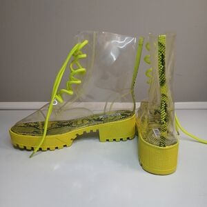 Cape Robbin Clear & Neon Lace-Up Combat Boots With Snakeskin Accents Gently Worn